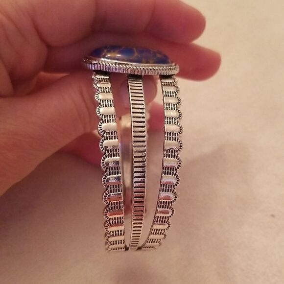 Silver cuff bracelet with blue purple stone - Picture 12 of 13